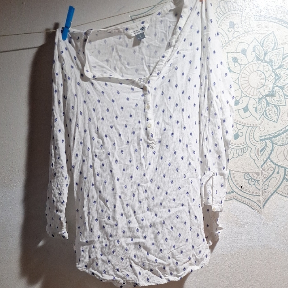 Old Navy White and Blue Women's Tunic Shirt